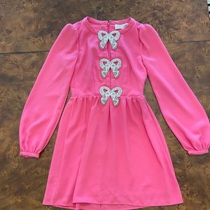 Saloni Pink Camille Crystal Bow Dress in vibrant pink crepe.Hard to find! Size 2
